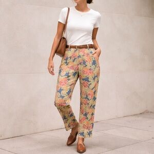 90’s Vintage Talbots Linen Blend Tropical Pants Size 10 Coastal Resort Floral